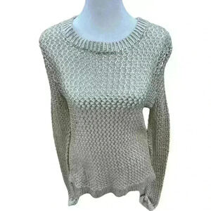 Kenneth Cole holey metallic gold & tan stretchy knitted sweater M